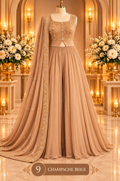Women’s Embroidered Flared Gown with Dupatta