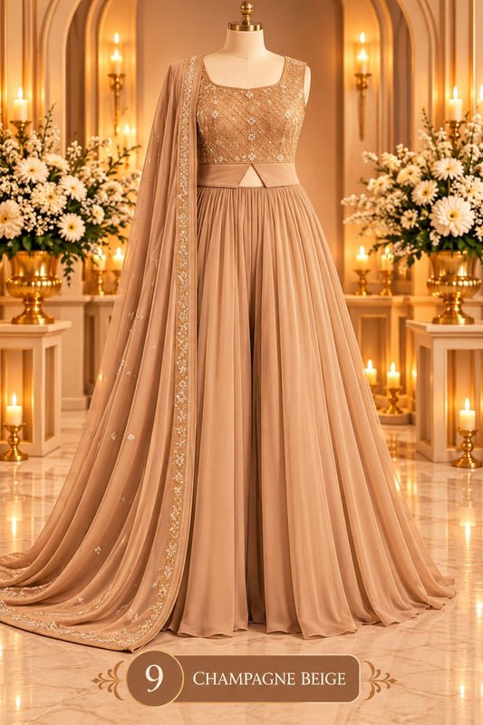 Women’s Embroidered Flared Gown with Dupatta