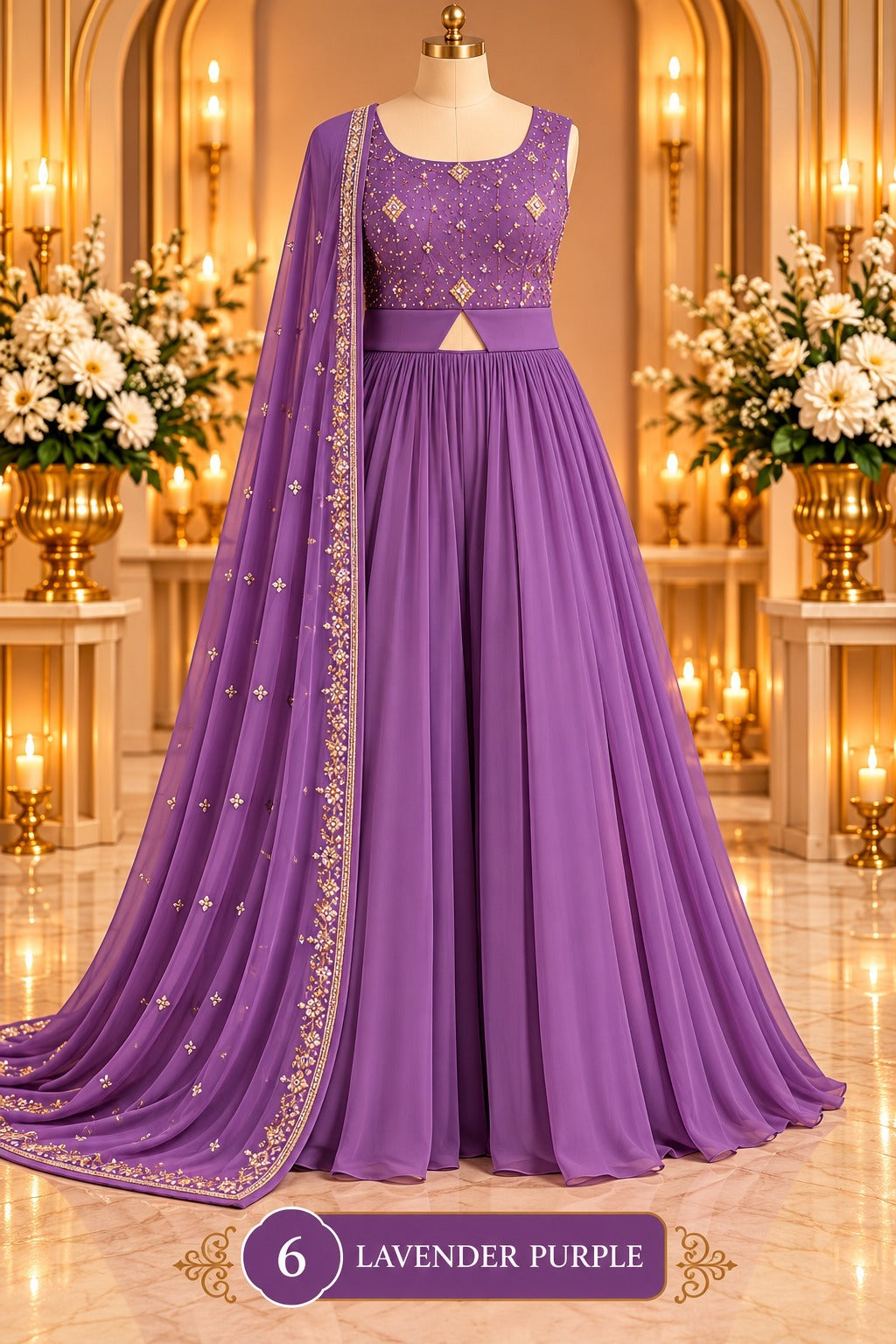 Women’s Embroidered Flared Gown with Dupatta