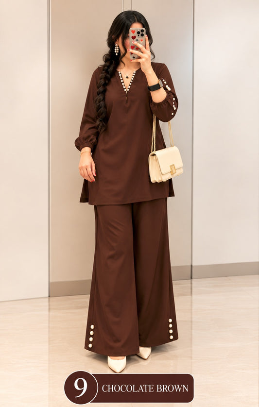 Women’s Solid Top & Wide-Leg Pants Set