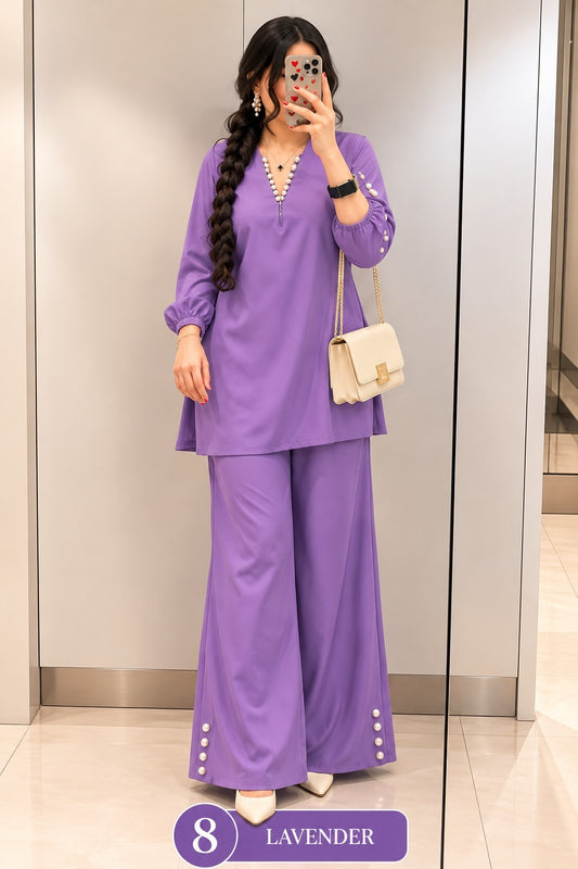 Women’s Solid Top & Wide-Leg Pants Set