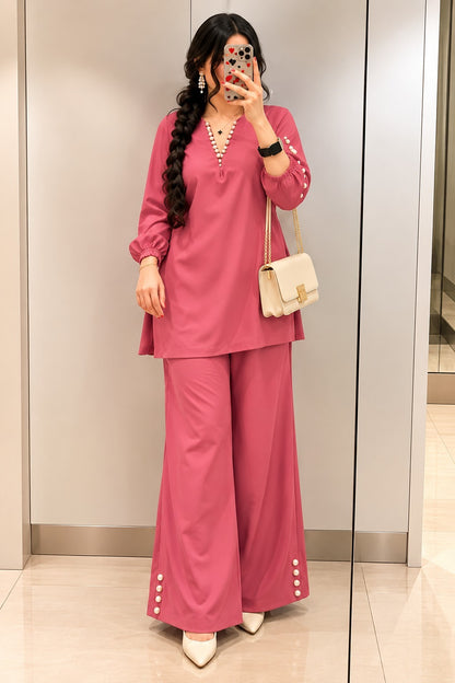 Women’s Solid Top & Wide-Leg Pants Set