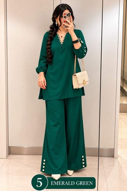 Women’s Solid Top & Wide-Leg Pants Set