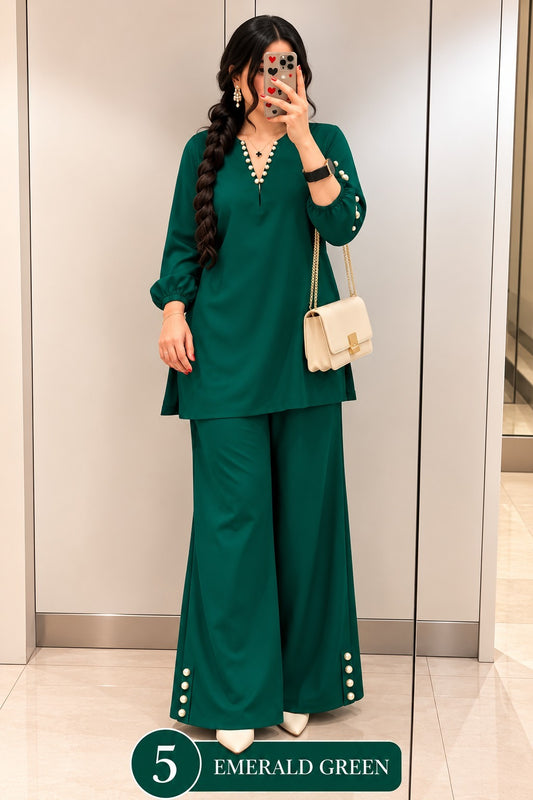 Women’s Solid Top & Wide-Leg Pants Set