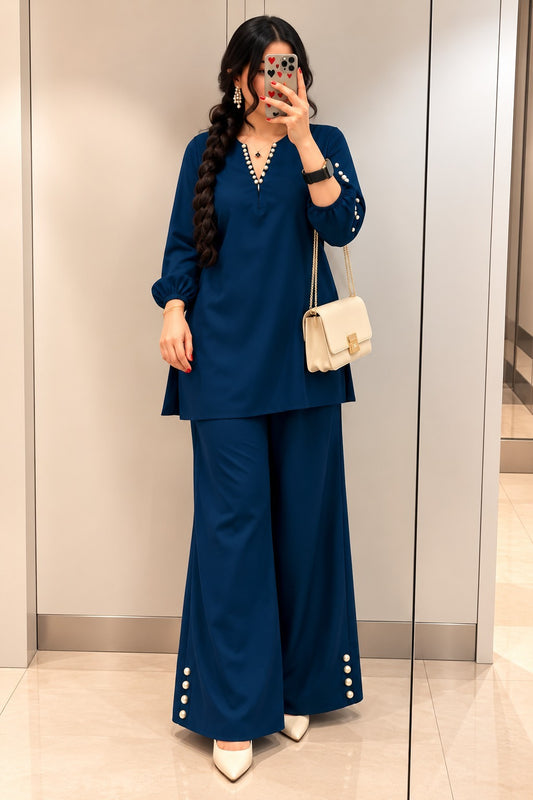 Women’s Solid Top & Wide-Leg Pants Set