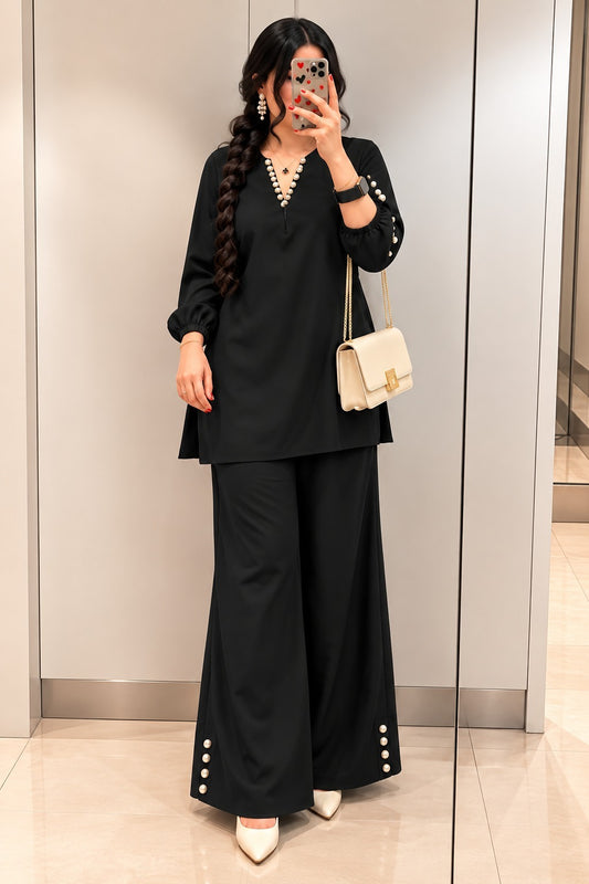 Women’s Solid Top & Wide-Leg Pants Set