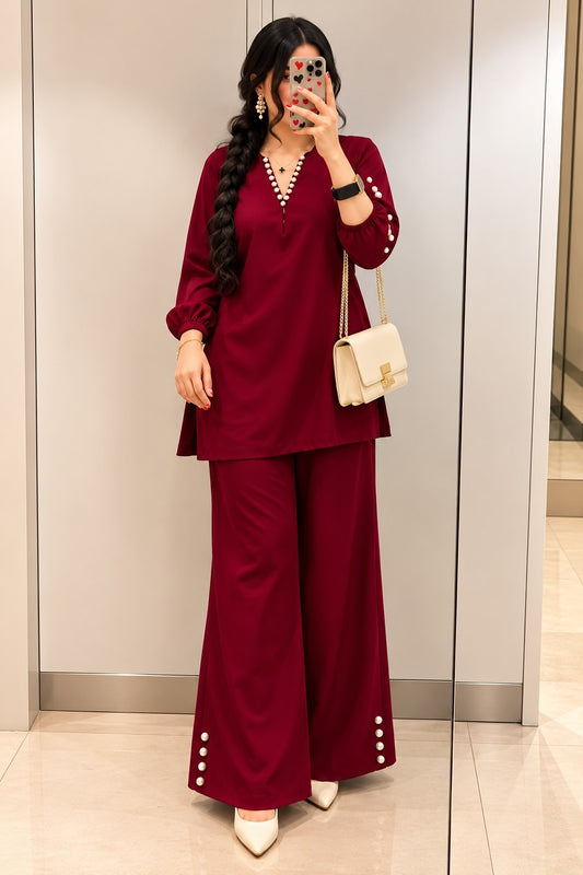 Women’s Solid Top & Wide-Leg Pants Set