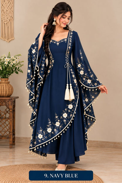 Women’s Floral Embroidered Anarkali Dress with Dupatta