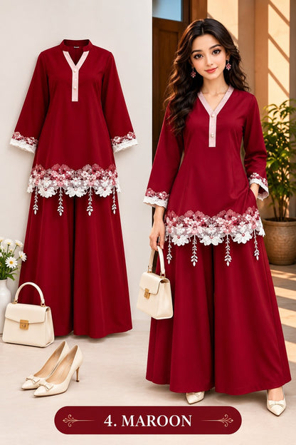 Women’s Floral Embroidered Kurta with Palazzo Set