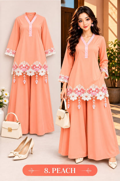 Women’s Floral Embroidered Kurta with Palazzo Set
