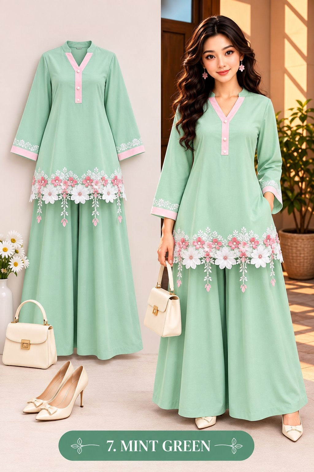 Women’s Floral Embroidered Kurta with Palazzo Set