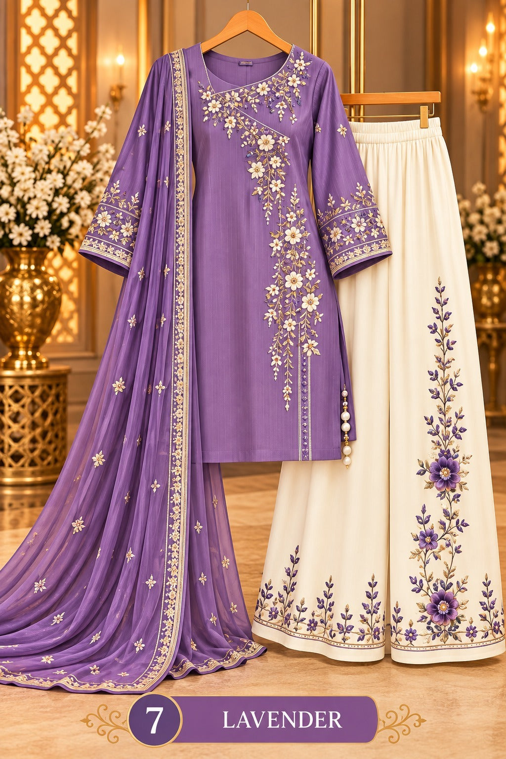 Women’s Floral Embroidered Kurta Palazzo Set with Dupatta
