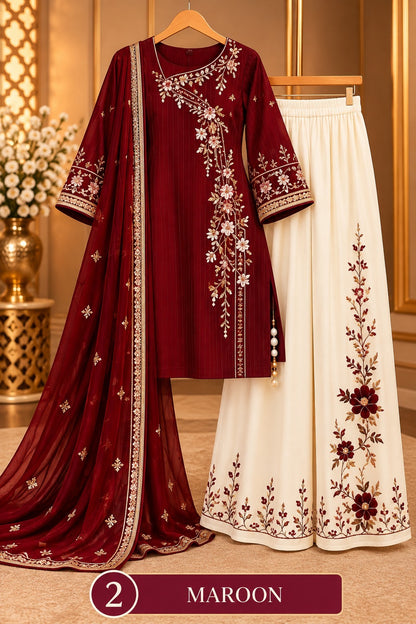 Women’s Floral Embroidered Kurta Palazzo Set with Dupatta