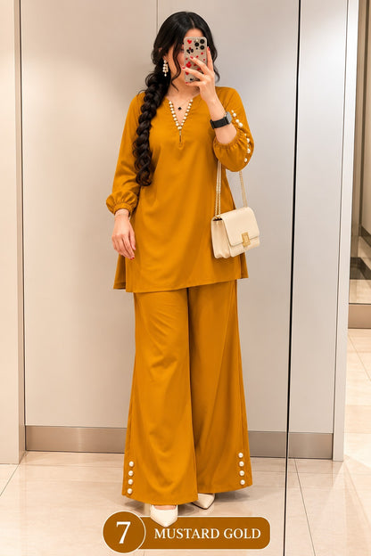 Women’s Solid Top & Wide-Leg Pants Set