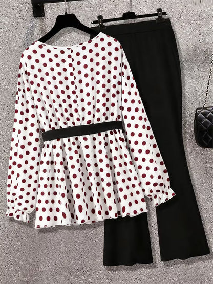 Plus Size Polka Dot Tie-Front 2-Piece Set