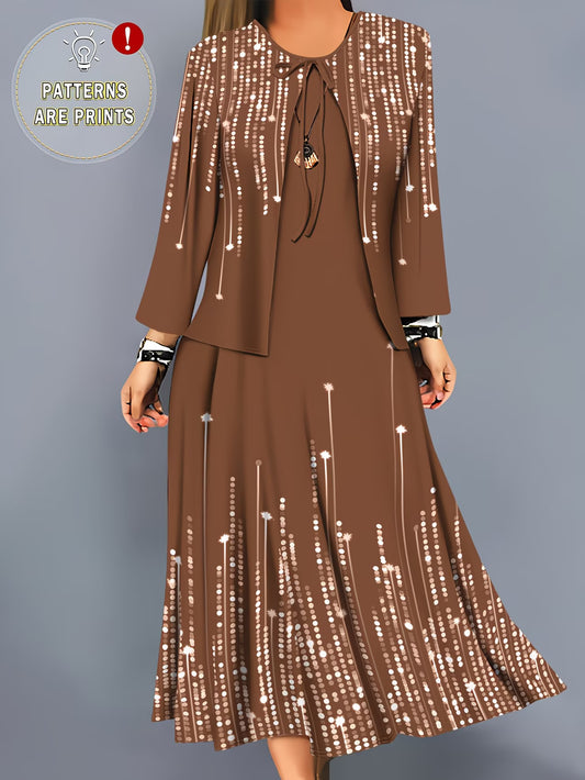 Women's Botanical Print Dress & Tie-Front Cardigan Two-Piece Set