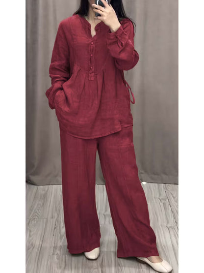 Plus Size Long Sleeve Top & Wide Leg Pants Set