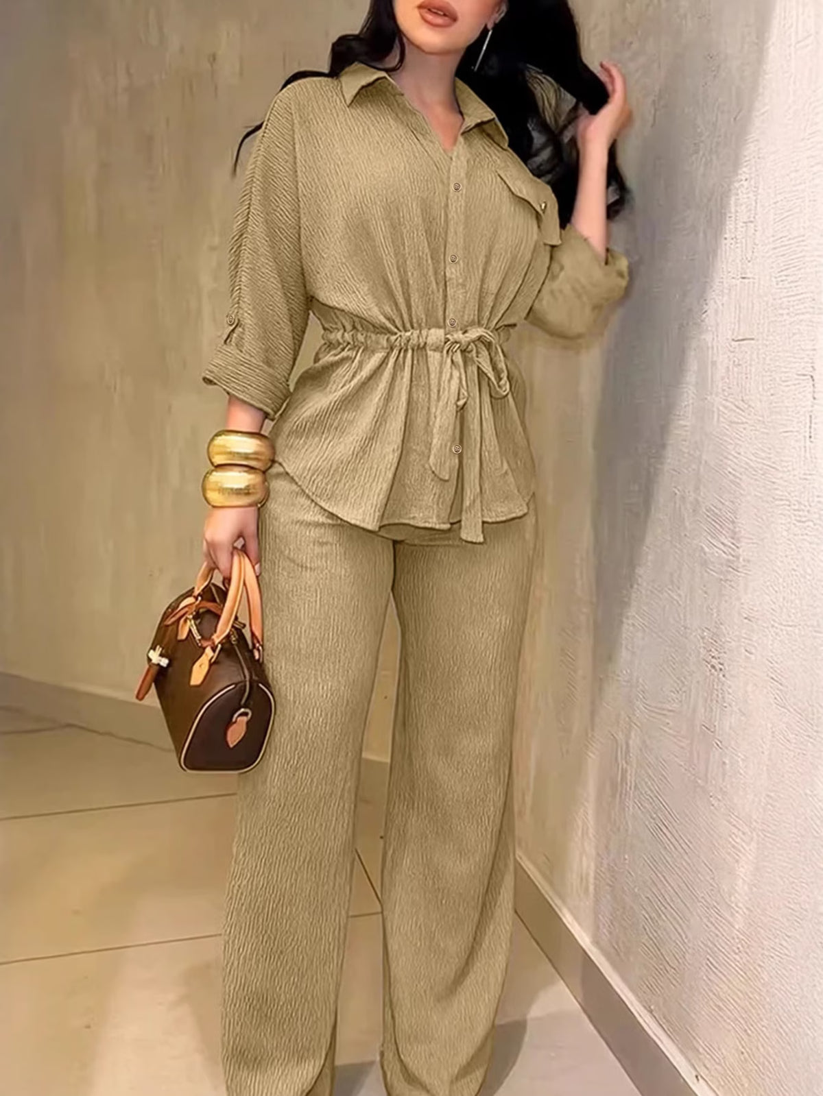 Chic Drawstring Wide-Leg Co-Ord Set