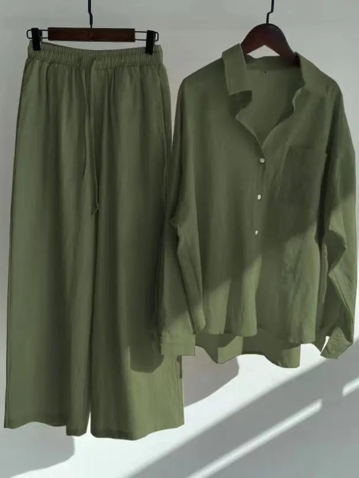 Fashionable Women’s  Cotton Slacks & Shirt Suit Set