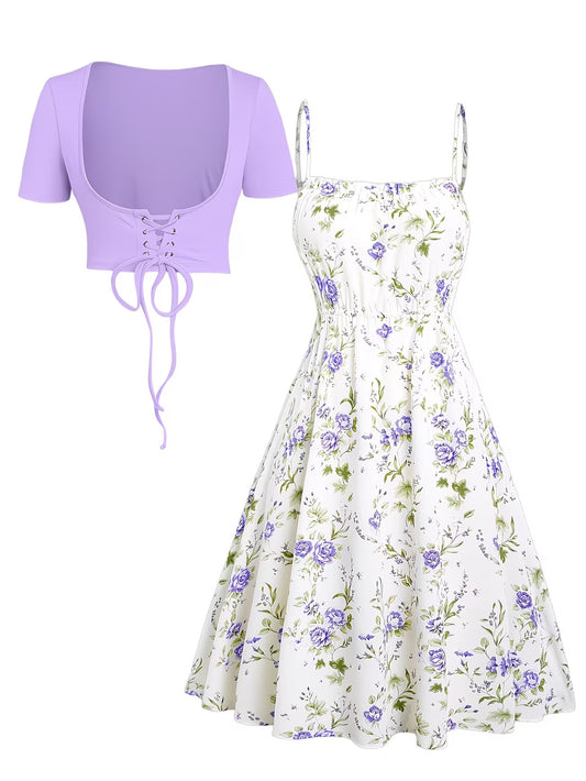 Women's Floral Halter Dress & Cardigan Set