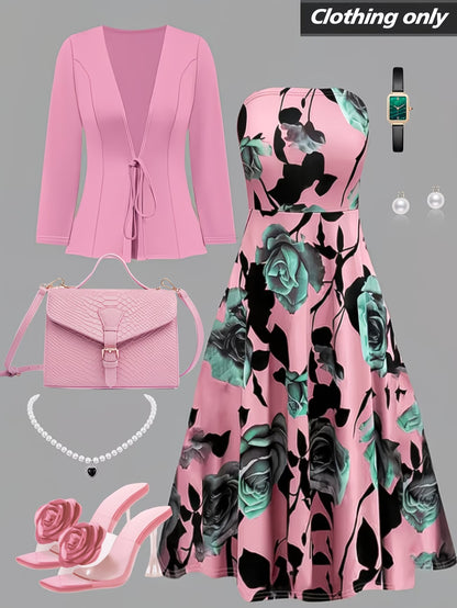 Women's Floral Halter Dress & Cardigan Set