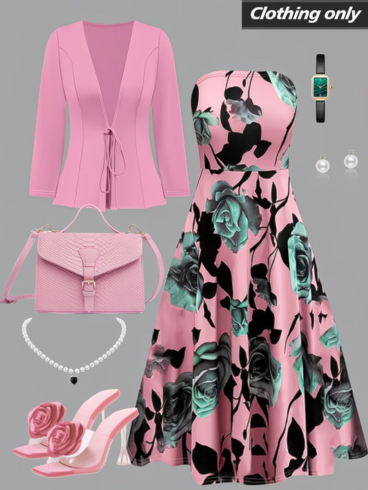 Women's Floral Halter Dress & Cardigan Set