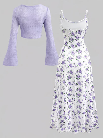 Women's Floral Halter Dress & Cardigan Set