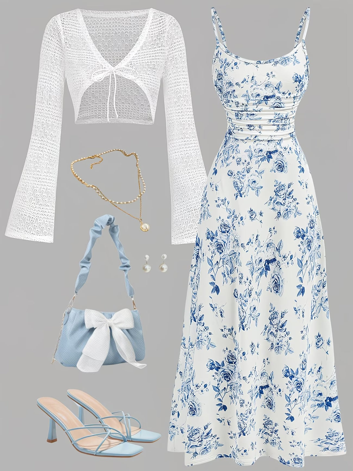 Women's Floral Halter Dress & Cardigan Set