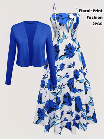 Women's Floral Halter Dress & Cardigan Set