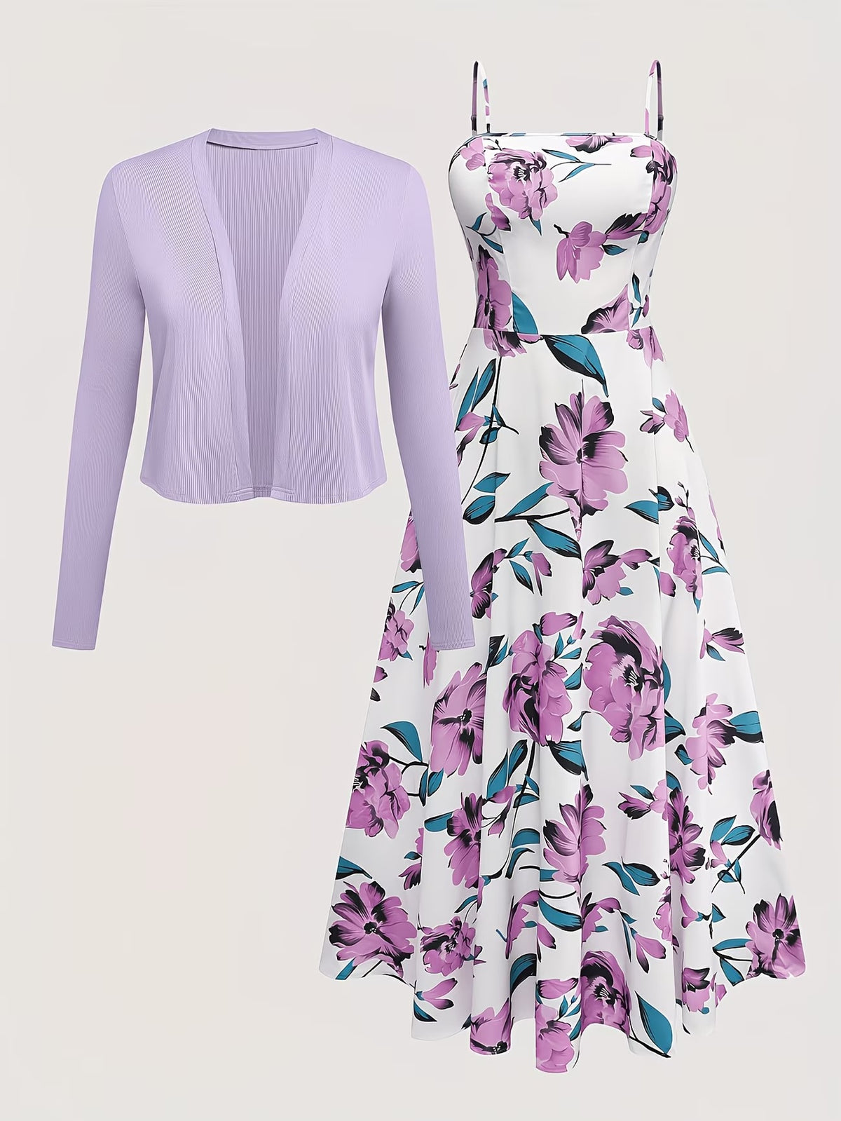 Women's Floral Halter Dress & Cardigan Set