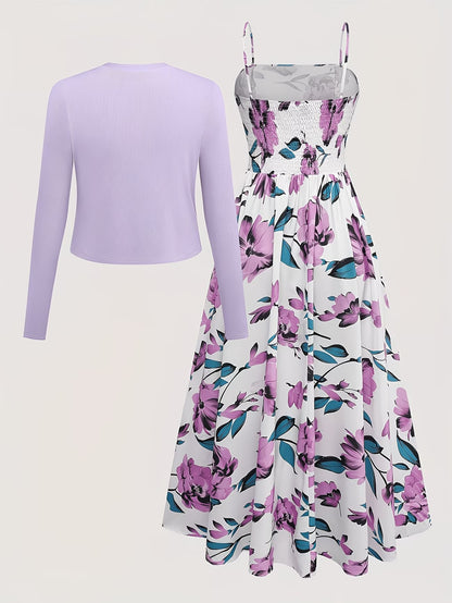 Women's Floral Halter Dress & Cardigan Set