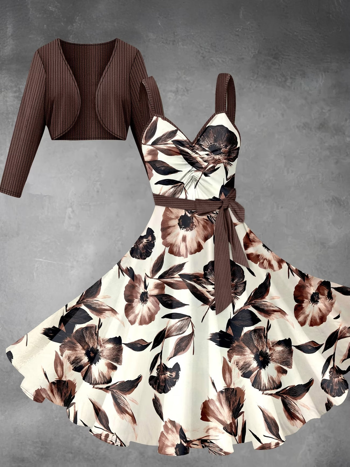 Women's Floral Halter Dress & Cardigan Set