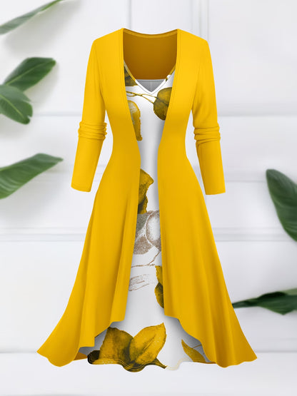 Blooming Grace Women's Floral Tie-Waist Dress with Matching Cardigan