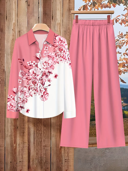 Women’s Floral Color-Block Blouse & Relaxed Trousers Co-Ord Set