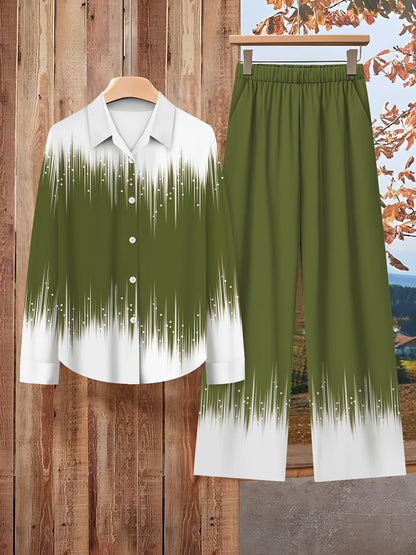 Women’s Floral Color-Block Blouse & Relaxed Trousers Co-Ord Set