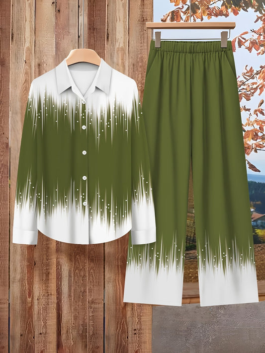 Women’s Floral Color-Block Blouse & Relaxed Trousers Co-Ord Set
