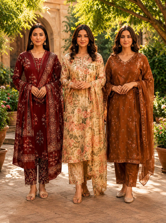 Premium Floral Elegance Women’s Kurta Set | Pack of 3