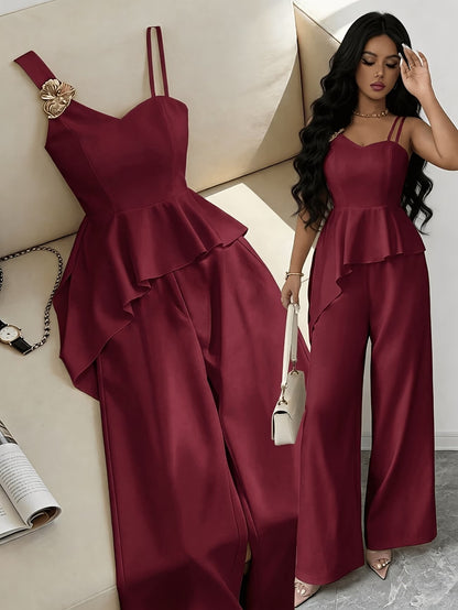 Chic Asymmetric Top, Skirt & Wide-Leg Pants