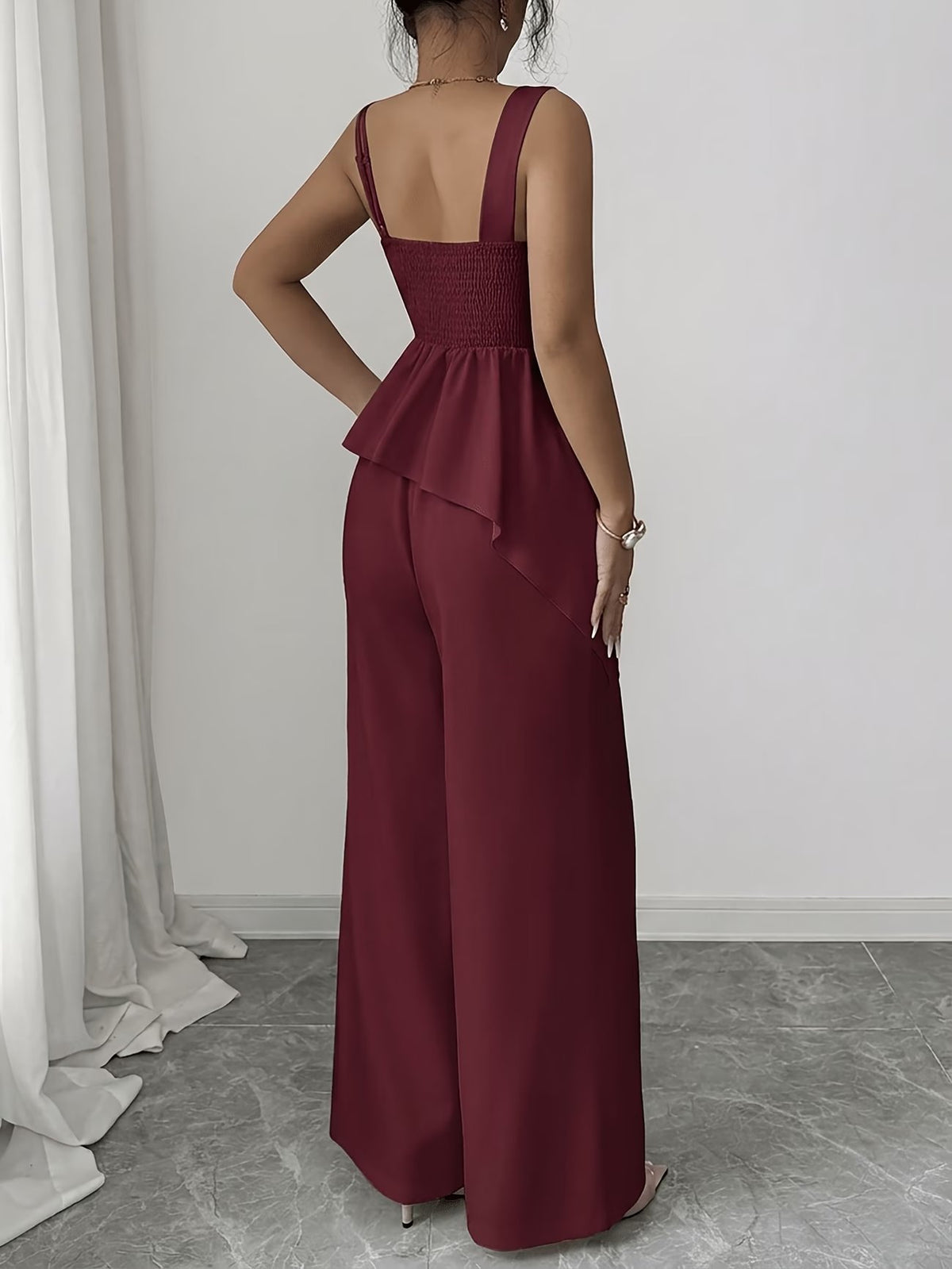 Chic Asymmetric Top, Skirt & Wide-Leg Pants