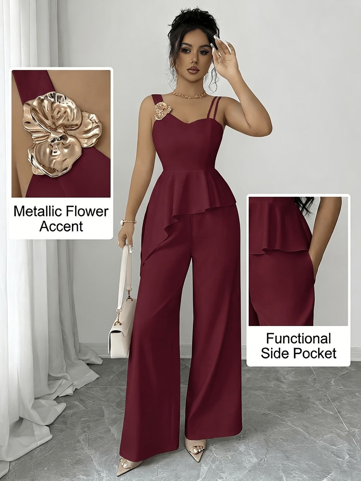 Chic Asymmetric Top, Skirt & Wide-Leg Pants