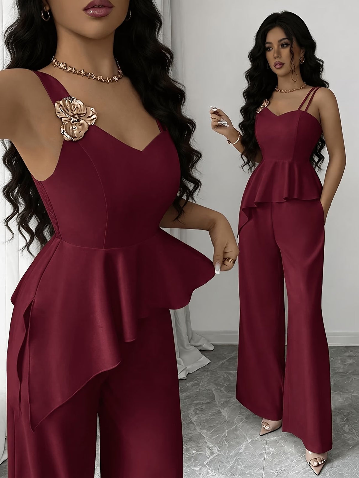 Chic Asymmetric Top, Skirt & Wide-Leg Pants