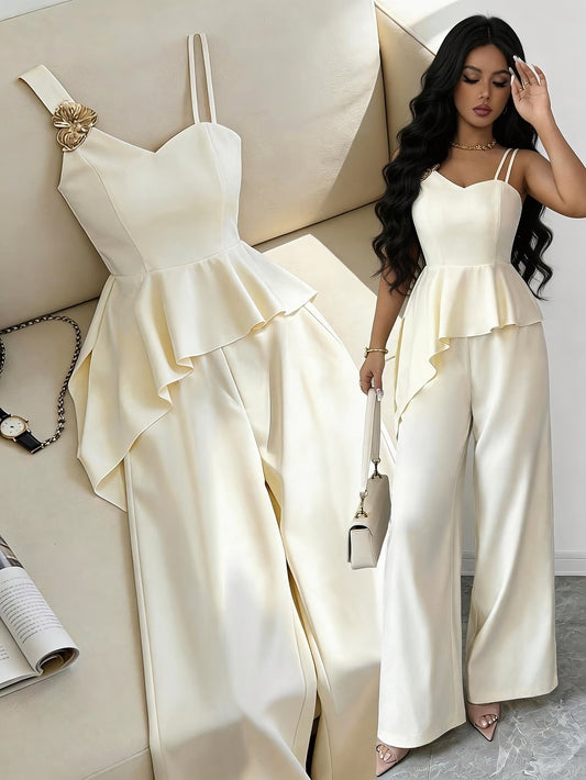 Chic Asymmetric Top, Skirt & Wide-Leg Pants