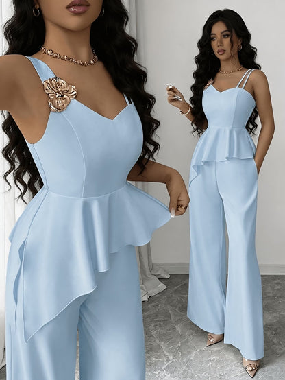Chic Asymmetric Top, Skirt & Wide-Leg Pants