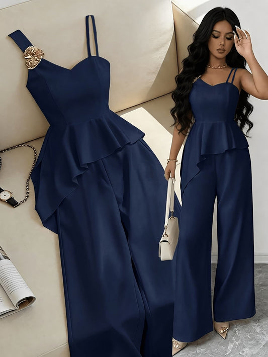 Chic Asymmetric Top, Skirt & Wide-Leg Pants
