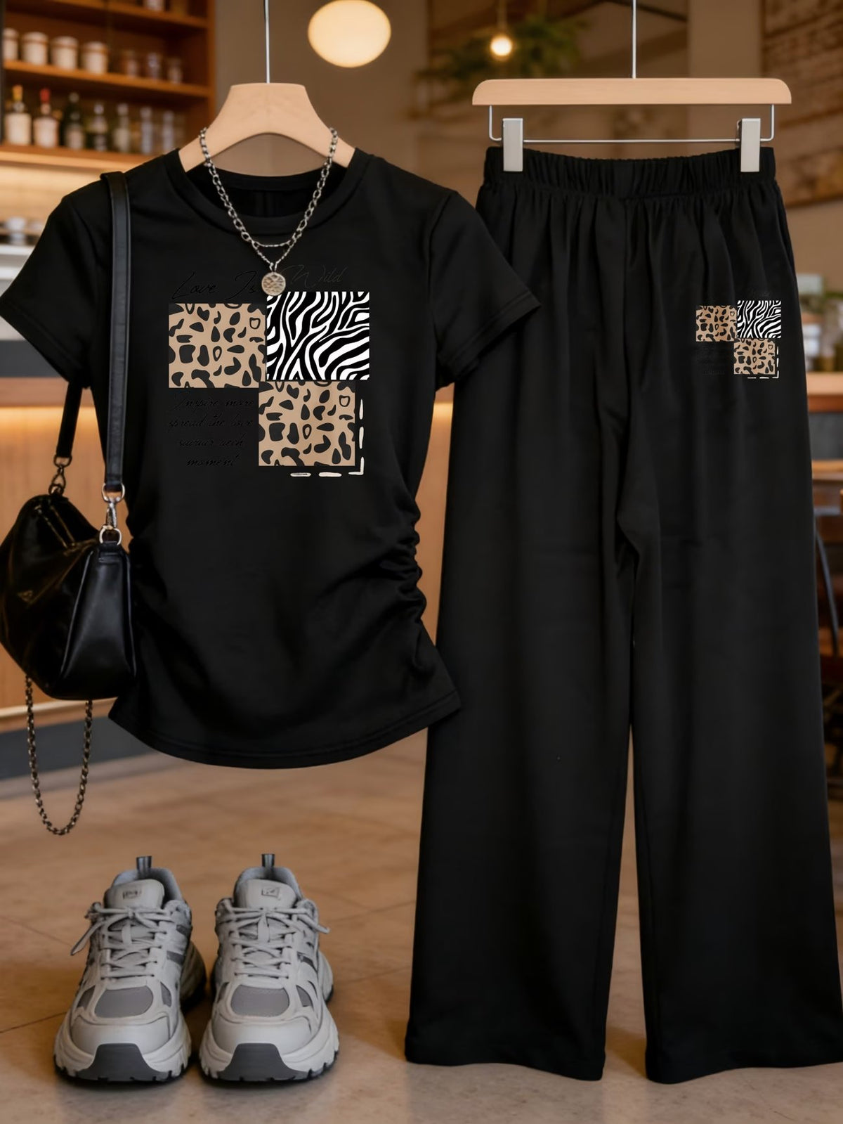 Women’s Apricot Bow Print 2-Piece Co-Ord Set