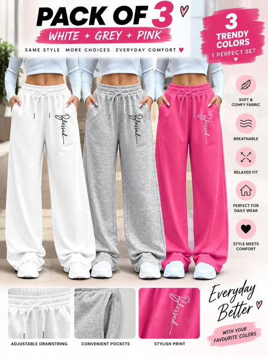 Women’s Loose Fit Wide Leg Pants – Set of 3