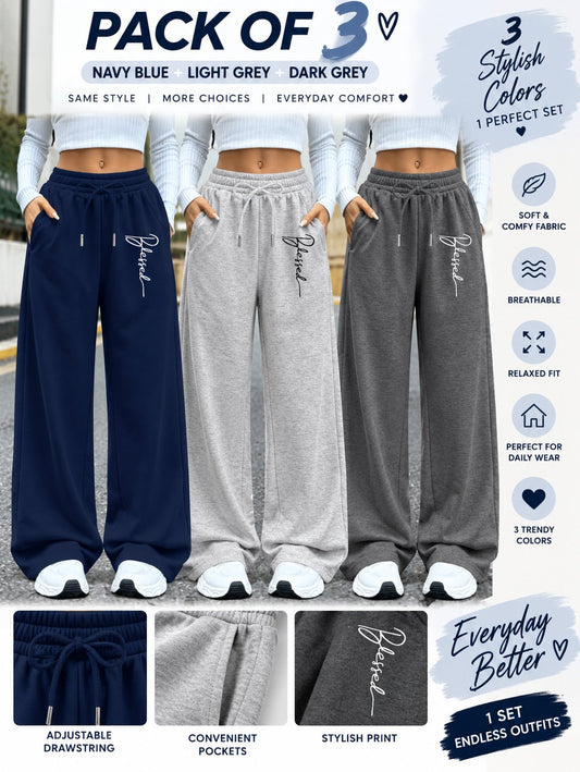 Women’s Loose Fit Wide Leg Pants – Set of 3