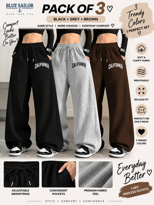 Women’s Loose Fit Wide Leg Pants – Set of 3