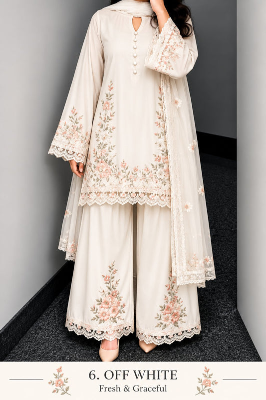 Floral Lace Work Kurta, Palazzo & Dupatta