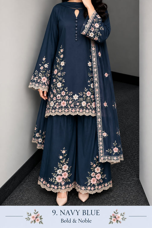 Floral Lace Work Kurta, Palazzo & Dupatta